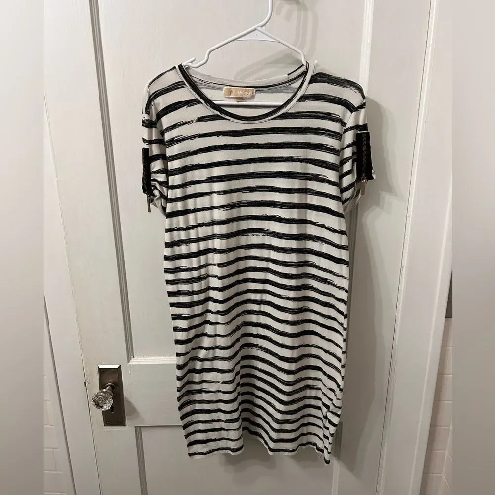 Michael Kors Black and Cream Striped Dress